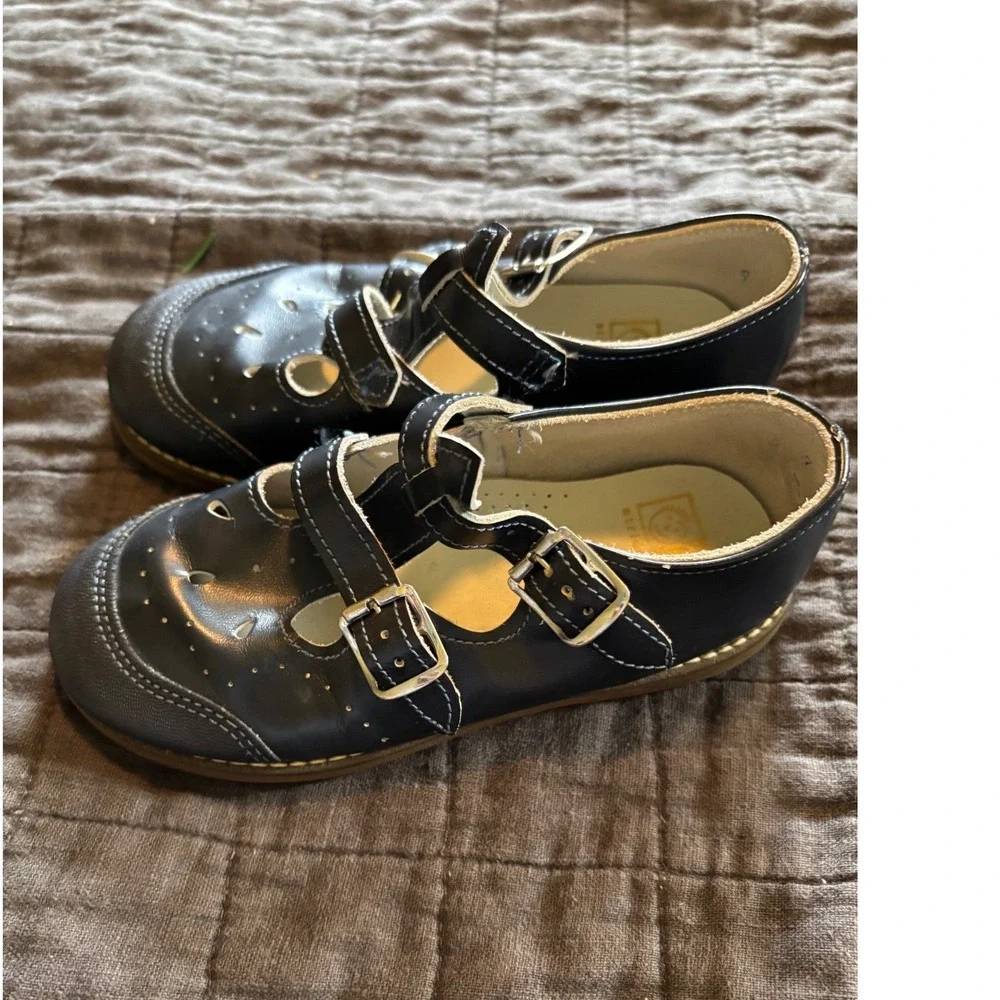 Stride‎ Rite Mary Janes Leather Shoes Buckle Strap Navy Blue Girls Size 7